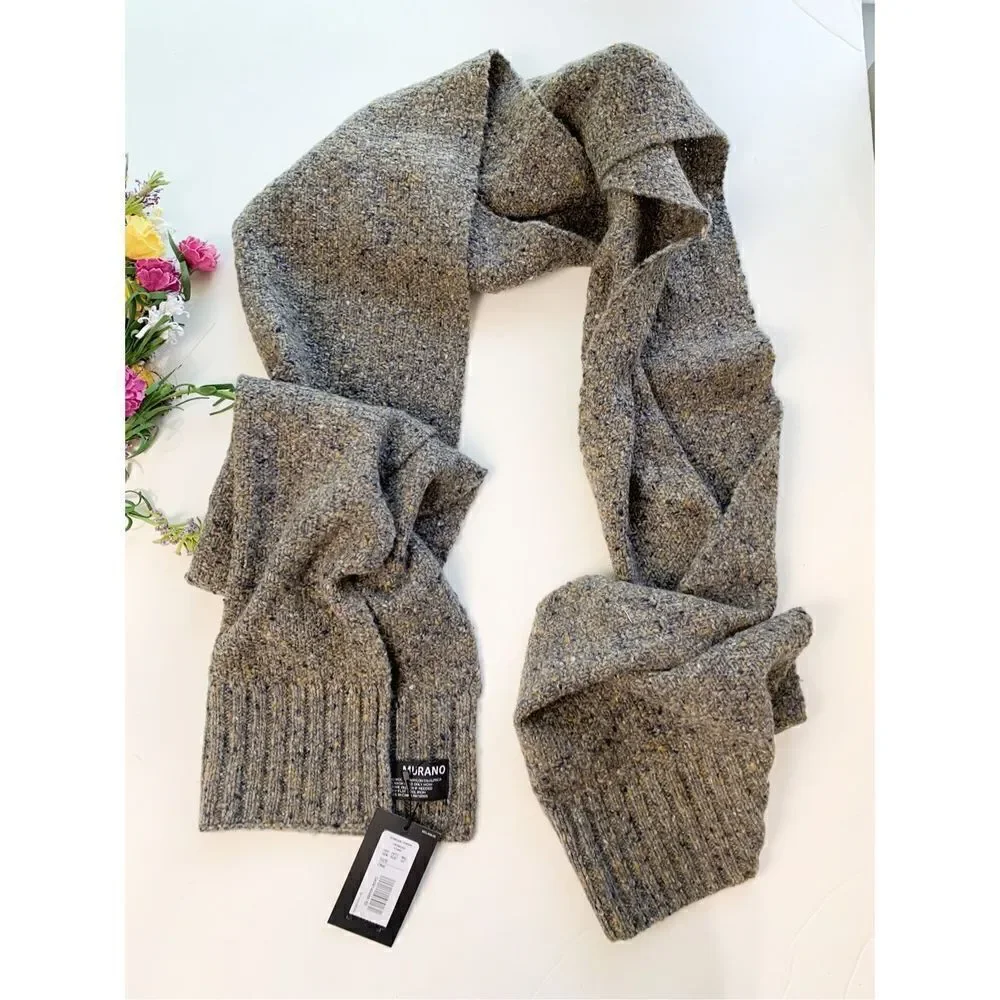 Murano Women's Bonnet & Scarf Set Merino Wool Alpaca Blend Gray One Size NWT